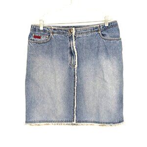 VTG Lauren Jeans Co Ralph Lauren Y2K Denim Skirt Size 14 Raw Edge Mini